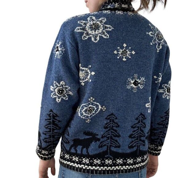 Vintage Coldwater Creek Wool Snowflake Christmas Theme Cardigan Jacket Sz S - Picture 7 of 7